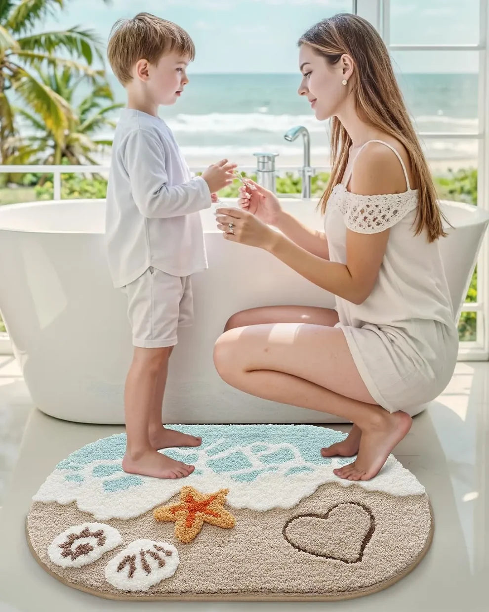 Coastal Beach Bathroom Rug