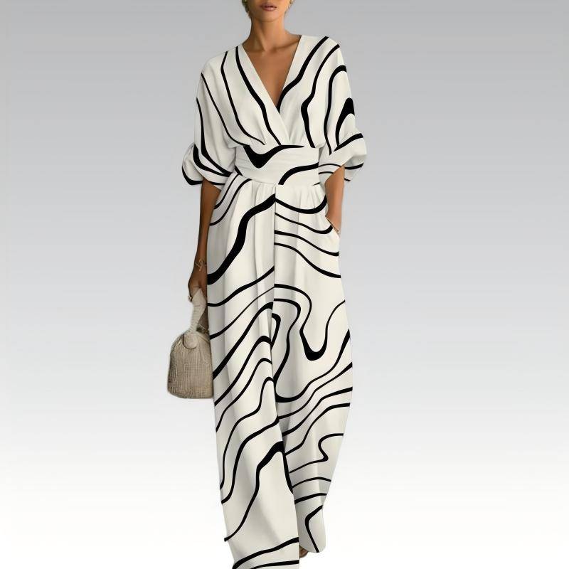 Women's Printed V-Neck Wide-Leg Jumpsuit