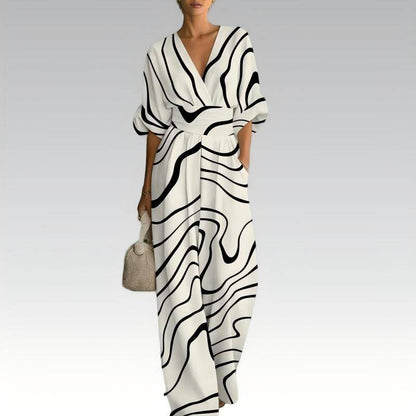 Women's Printed V-Neck Wide-Leg Jumpsuit