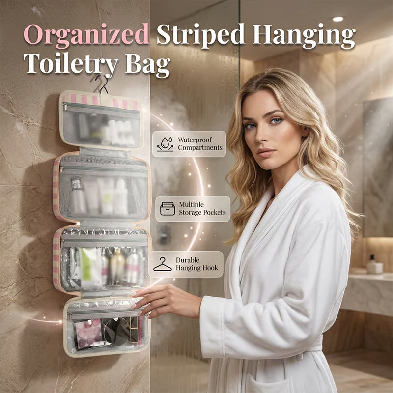 Striped Hanging Toiletry Organiser