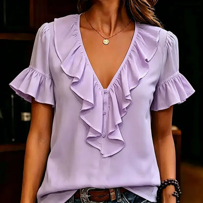 Women's Ruffle V-Neck Blouse