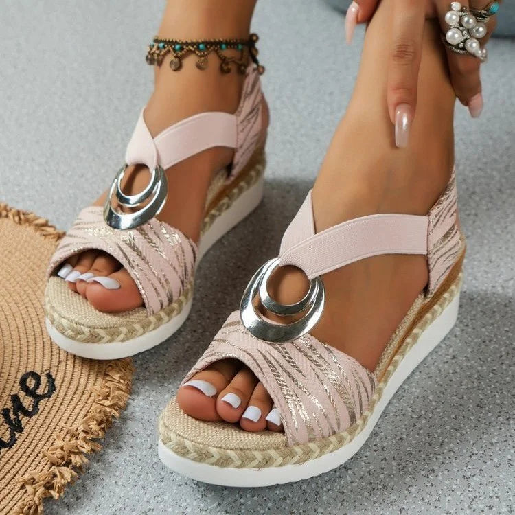 Women’s Platform Wedge Leather-Look Sandals