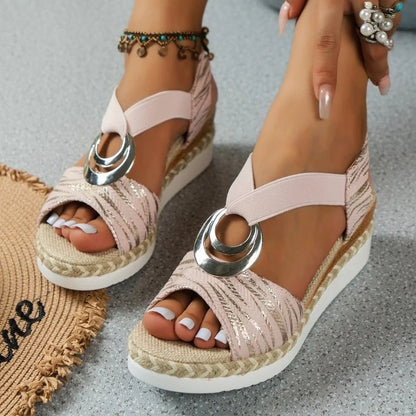 Women’s Platform Wedge Leather-Look Sandals