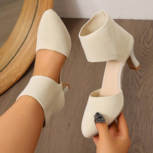 Women’s Knit Ankle-Cuff Low Heeled Court Shoes