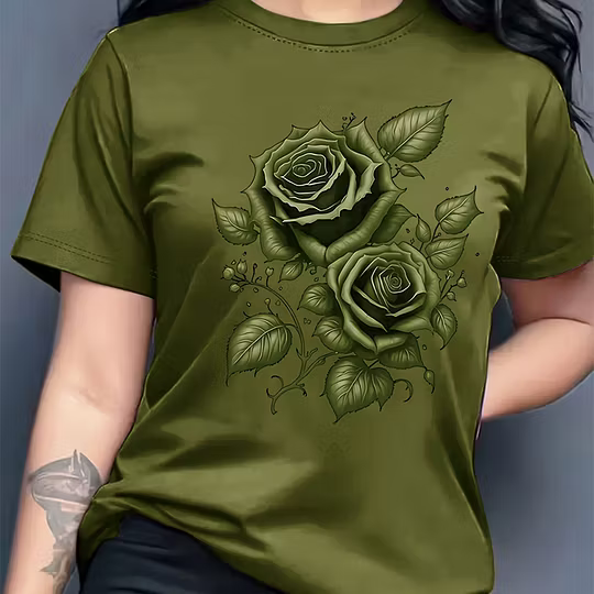 Rose Print Short-Sleeve T-Shirt
