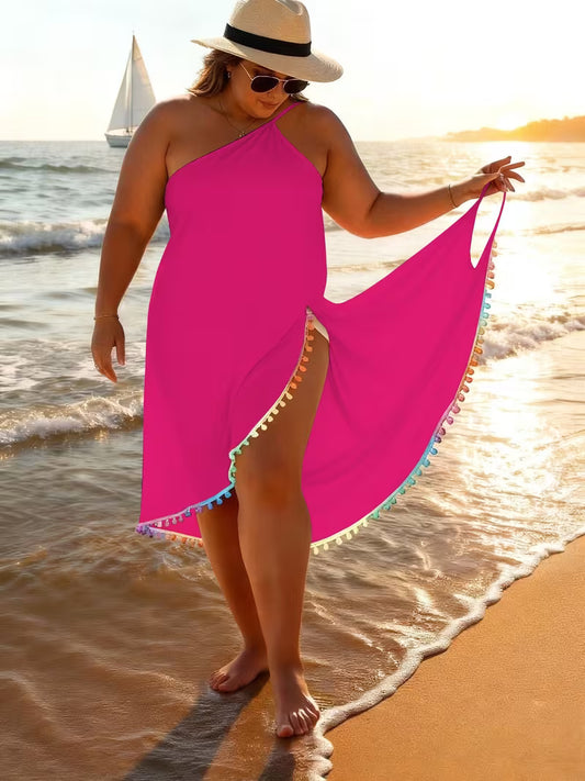 Women's Plus Size Pom Trim Beach Cover-Up