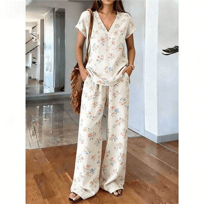 Women's Printed Top and Wide-Leg Trouser Set
