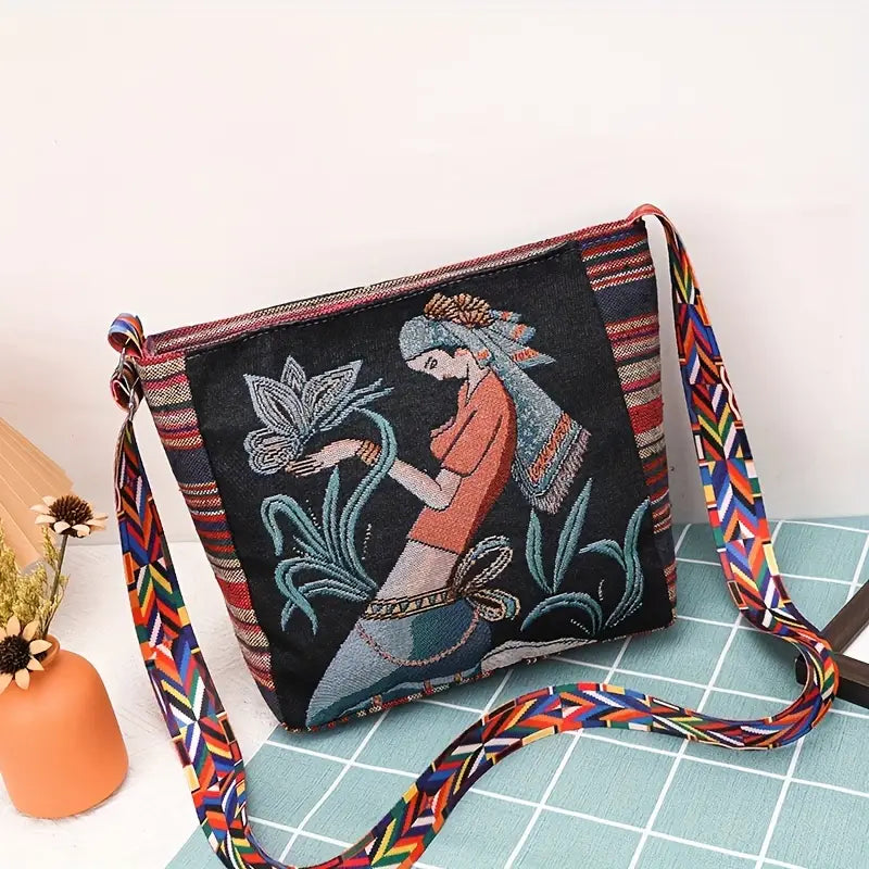 Embroidered Vintage-Style Shoulder Bag