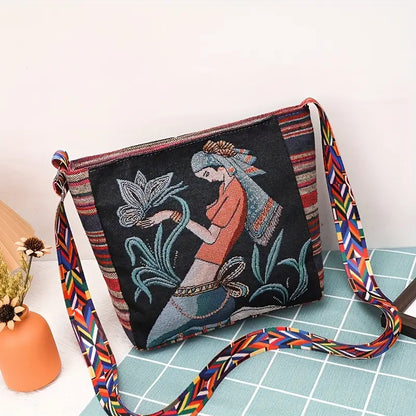 Embroidered Vintage-Style Shoulder Bag