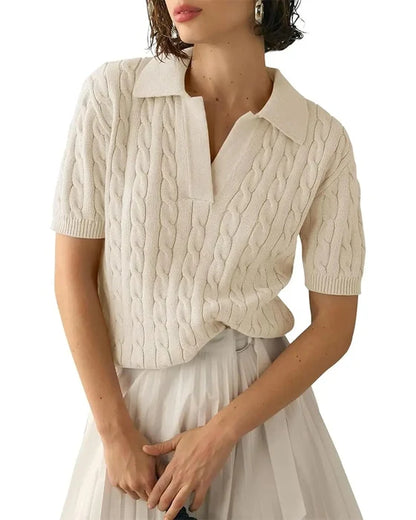 Women's Textured Short Sleeve Polo Jumper