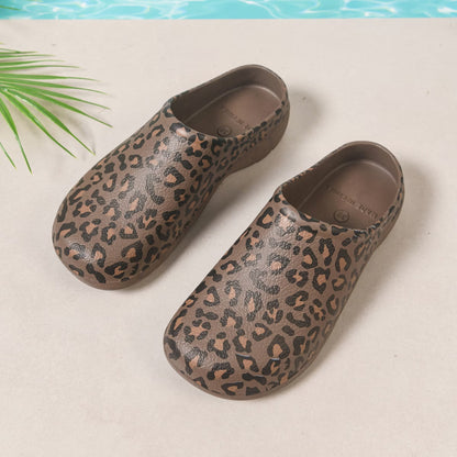 Women's Leopard Print Flat Mule Sandals