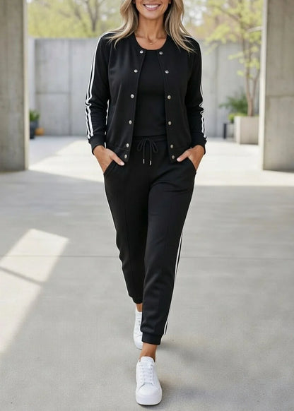 Women’s Sport Stripe Button Jacket & Jogger 3-Piece Set