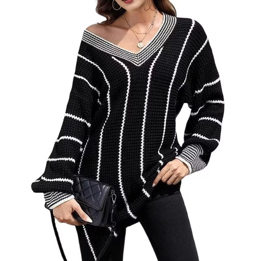 Women's Relaxed Striped V Neck Jumper