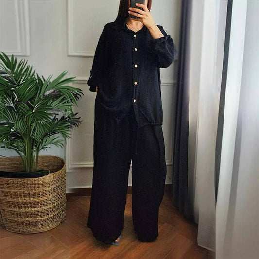 🧥&👖2-piece set with drawstring hem top and wide-leg pants