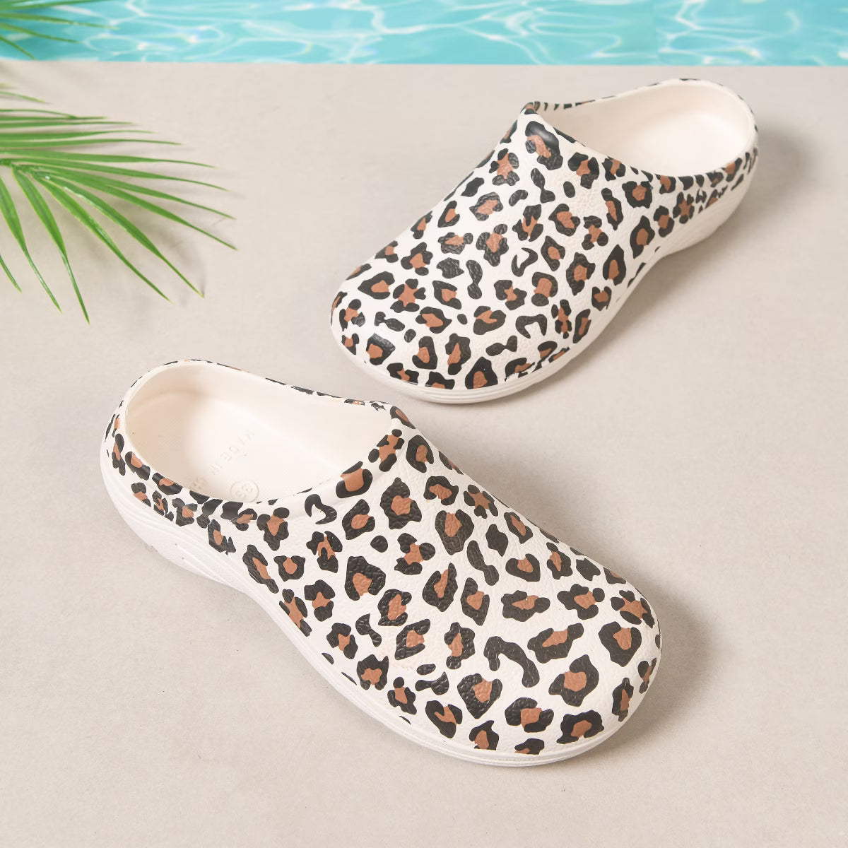Women's Leopard Print Flat Mule Sandals