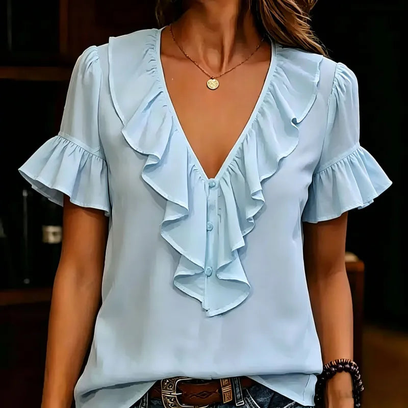 Women's Ruffle V-Neck Blouse