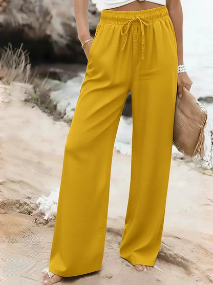 Women’s Tencel Cotton Wide-Leg Drawstring Trousers