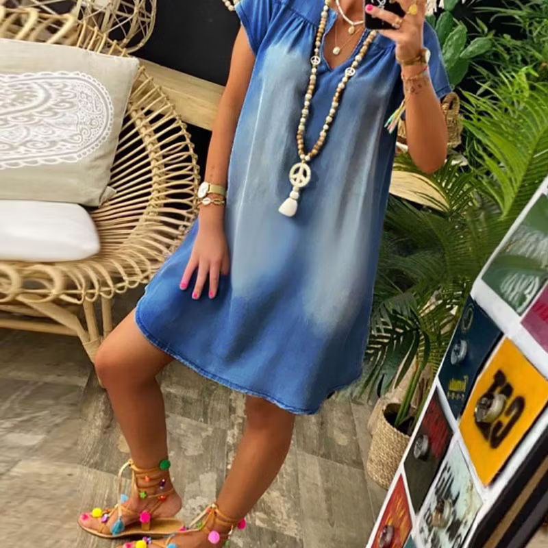 Women's V-Neck Denim-Look Dress