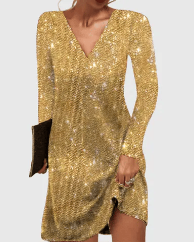 Women’s Sequin V-Neck Long-Sleeve Mini Dress