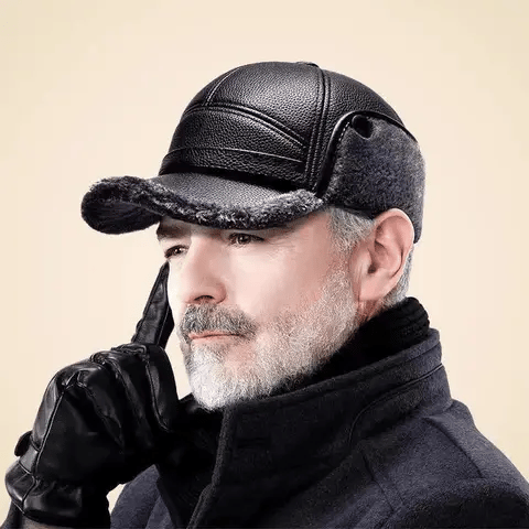 Men’s Fur-Lined Leather-Look Ear-Flap Cap