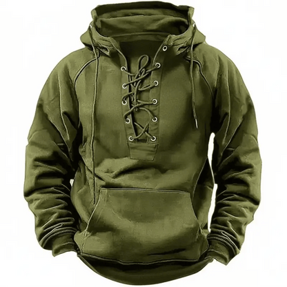 Men’s Long Sleeve Lace Up Hooded Sweatshirt