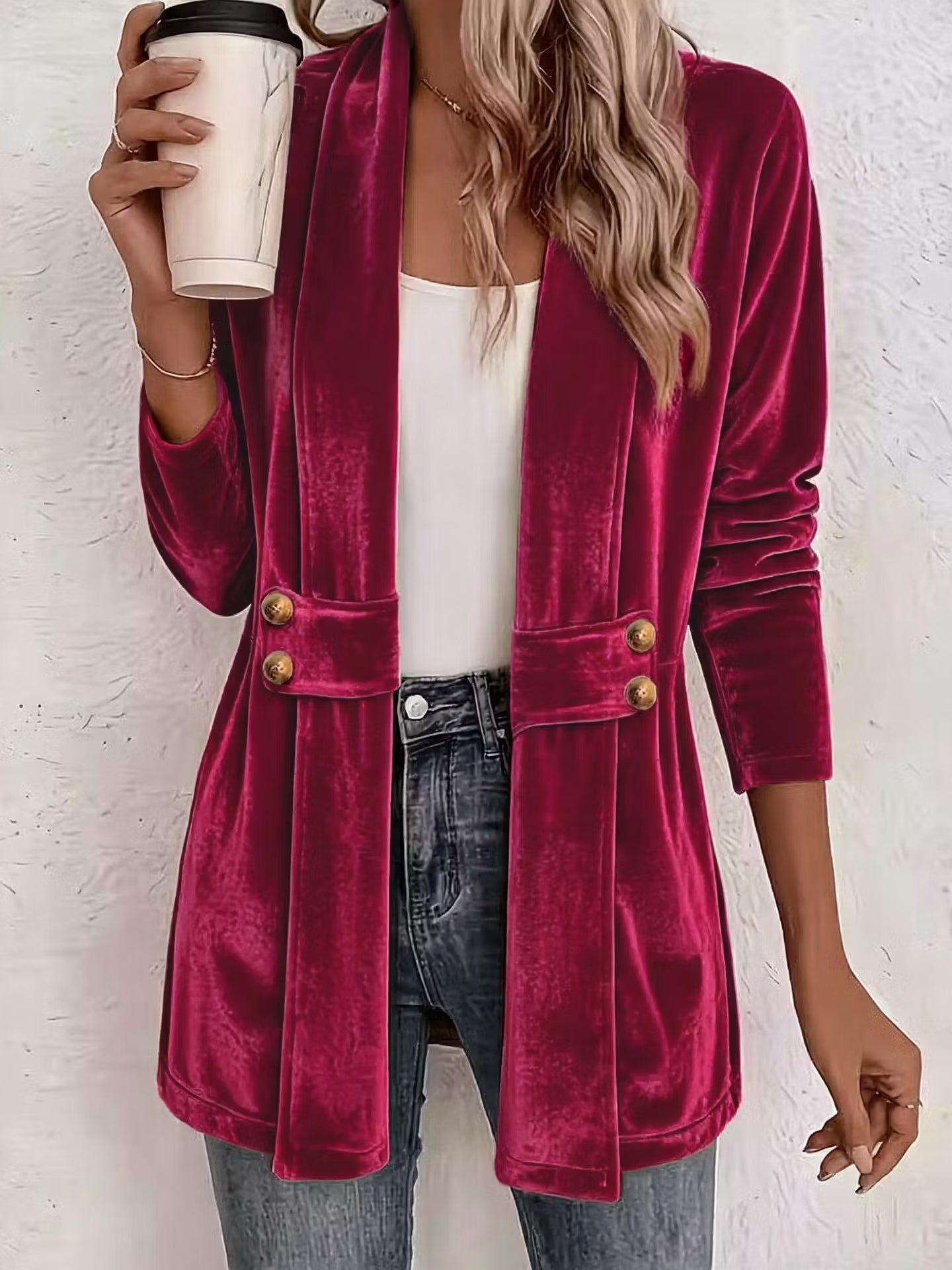 Women's Double Breasted Velvet Look Cardigan