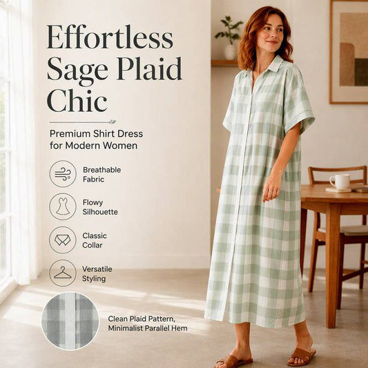 Women's Check Button Front Maxi Shirt Dress