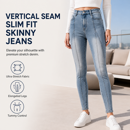 Women's High Waist Vertical Seam Skinny Jeans