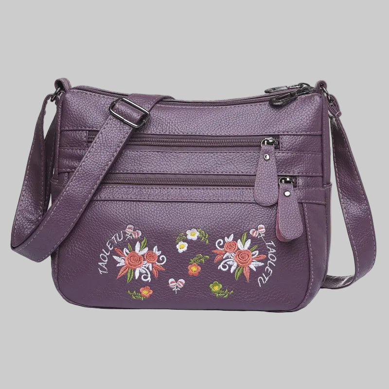 Women’s Printed Soft Leather-Look Multi-Pocket Shoulder Bag