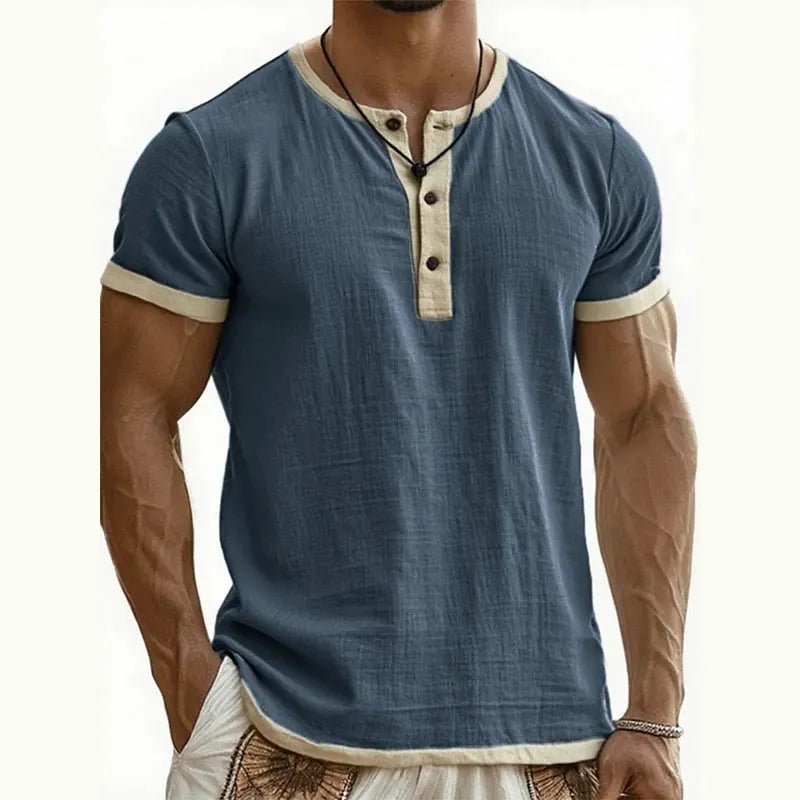 Men’s Contrast-Trim Short-Sleeve Henley Shirt