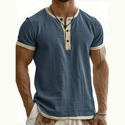 Men’s Contrast-Trim Short-Sleeve Henley Shirt