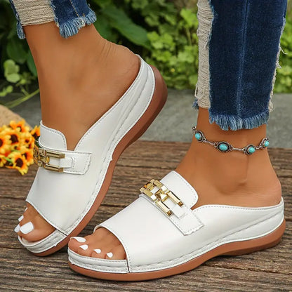 Plus Size Thick-Sole Sandals - Pink Slope Heel, Slip-Resistant