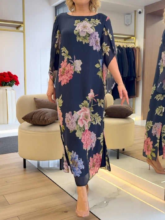 Women’s Floral Print A Line Chiffon Maxi Dress