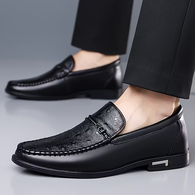 Men's Ostrich-Effect Leather-Look Loafers