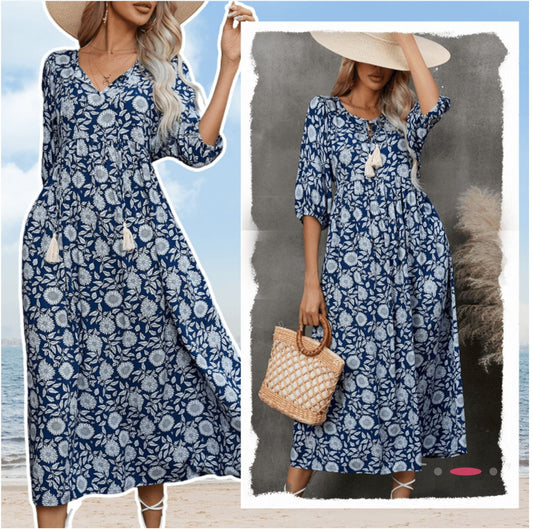 Elegant V-Neck Floral Maxi Dress for Women