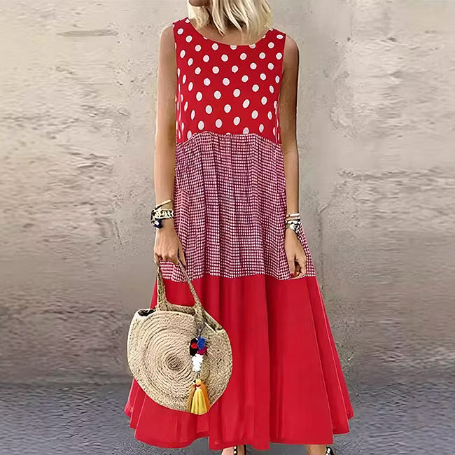 Women's Polka Dot and Check Patchwork Dress