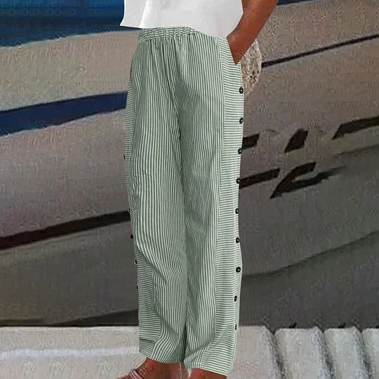 Women’s Blue Striped Lightweight Trousers with Side Pockets