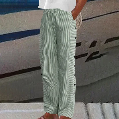 Women’s Blue Striped Lightweight Trousers with Side Pockets