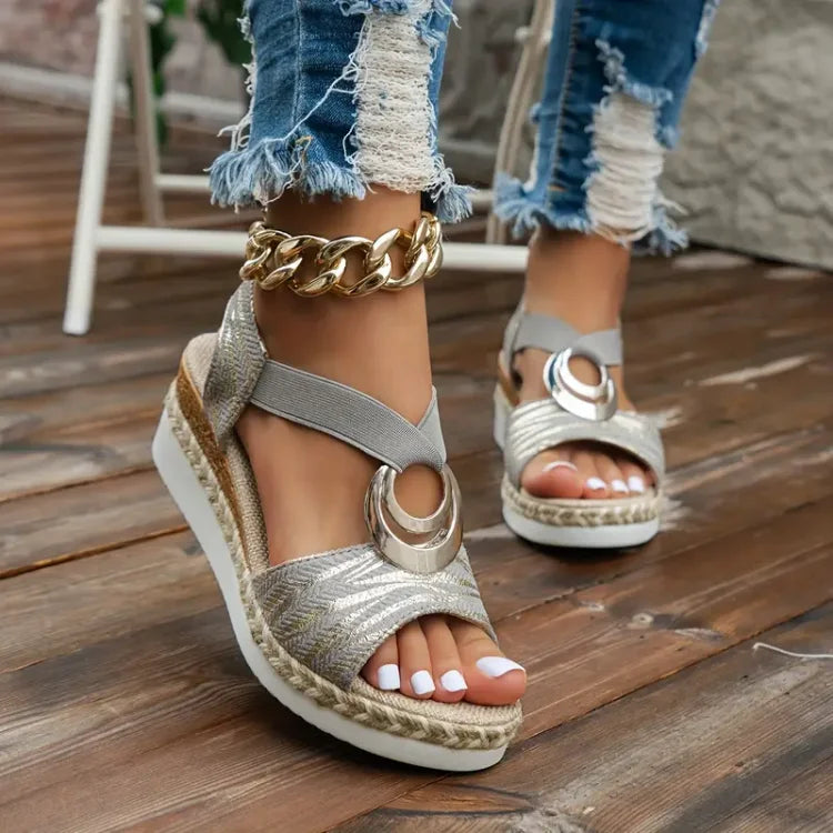 Women’s Platform Wedge Leather-Look Sandals