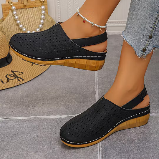 Women's Perforated Slingback Wedge Sandals