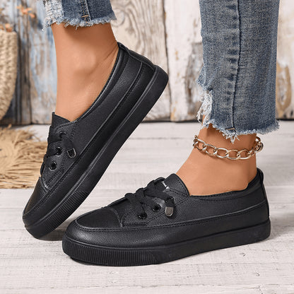 Women’s White Lace-Up Flat Shoes