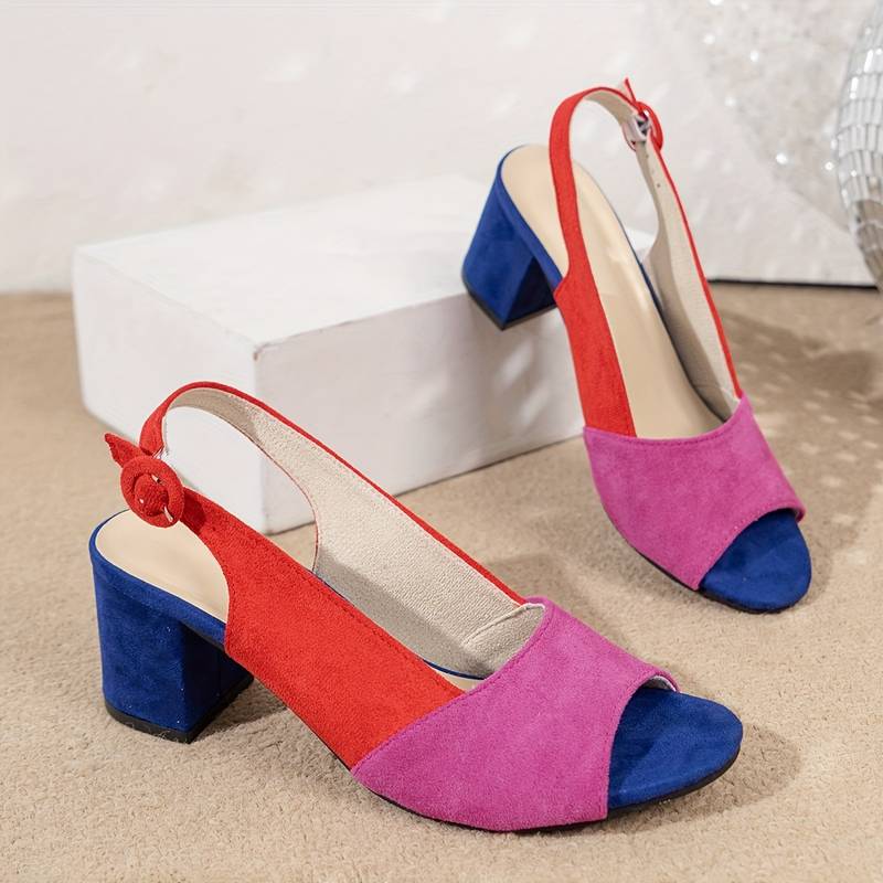 Women’s Colour-Block Slingback Block Heel Sandals