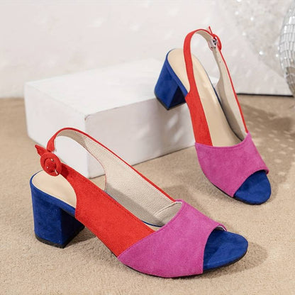 Women’s Colour-Block Slingback Block Heel Sandals