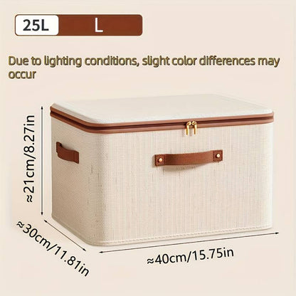 Large Foldable Fabric Storage Box with Lid and Carry Handles