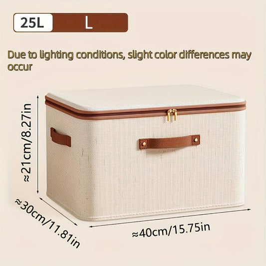 Large Foldable Fabric Storage Box with Lid and Carry Handles