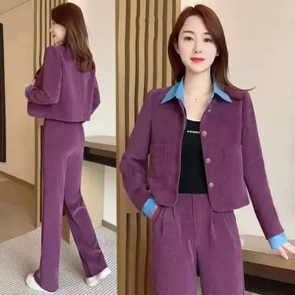 Women’s Casual Long Sleeve Jacket & Wide-Leg Trousers Set