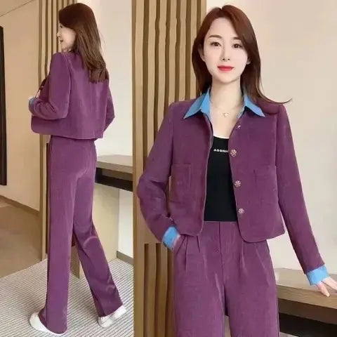Women’s Casual Long Sleeve Jacket & Wide-Leg Trousers Set