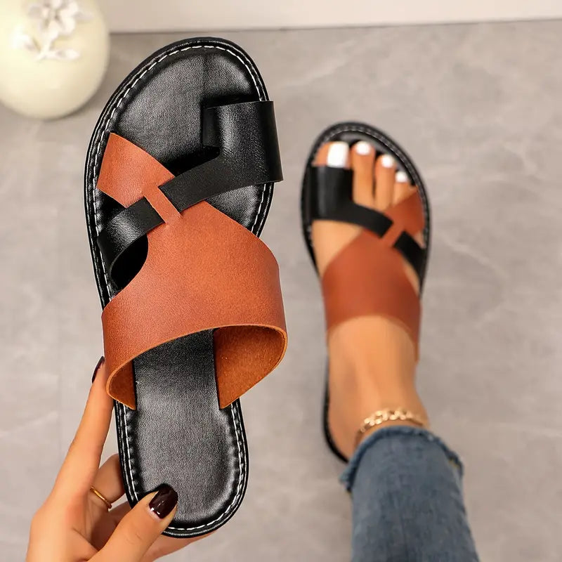 Women's Leather Toe Loop Slides