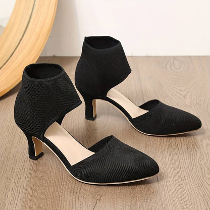 Women’s Knit Ankle-Cuff Low Heeled Court Shoes
