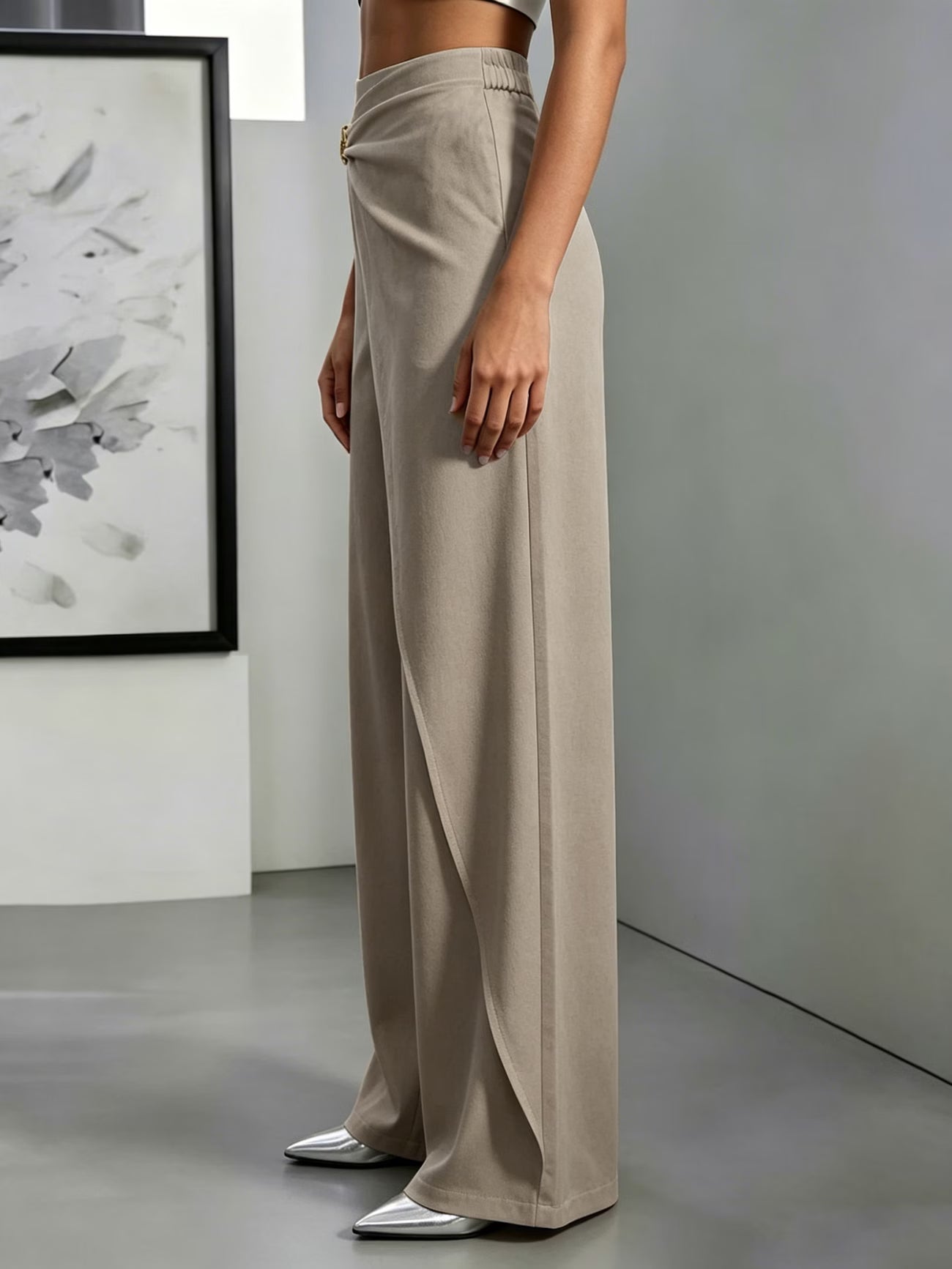 Women's High-Waisted Draped Wide-Leg Trousers